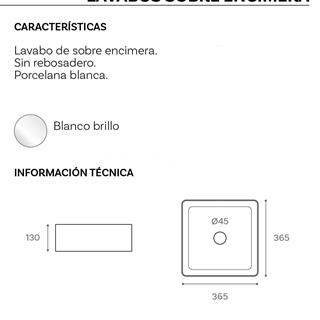 Lavabo Cerámico sobre mueble o encimera ANUBIS - Imagen 2